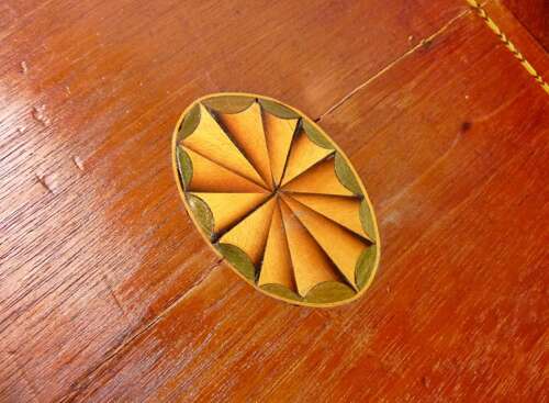Georgian inlaid flame mahogony knife box canteen with fitted interior