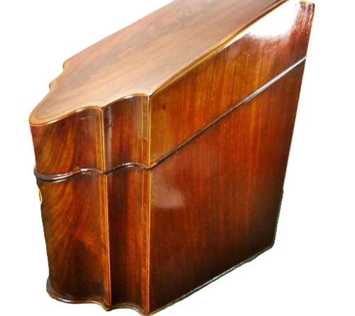 Georgian inlaid flame mahogony knife box canteen with fitted interior