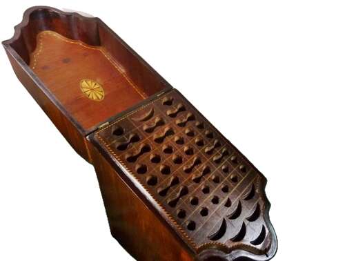 Georgian inlaid flame mahogony knife box canteen with fitted interior