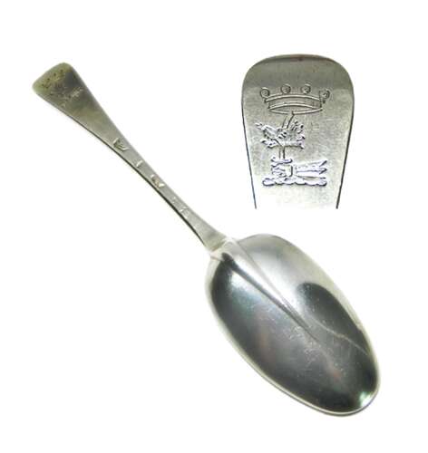 Queen Anne Britannia silver rat-tail dessert spoon South Sea Company