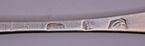 Queen Anne Britannia silver rat-tail dessert spoon South Sea Company