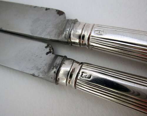 Royal Pair of Prince of Wales Georgian silver dessert/table knives by Moses Brent
