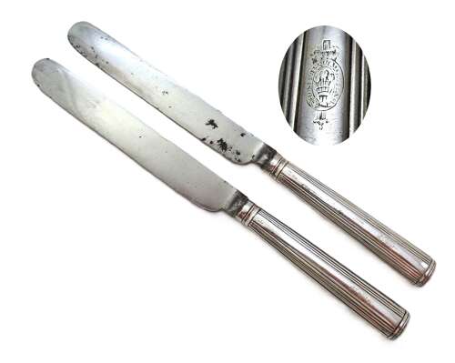 Royal Pair of Prince of Wales Georgian silver dessert/table knives by Moses Brent
