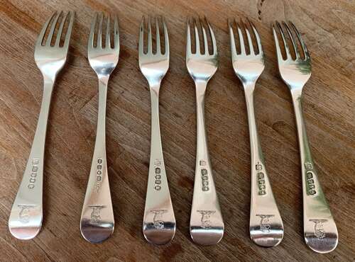 Fine Set of Six Georgian silver table forks by Eley & Fearn