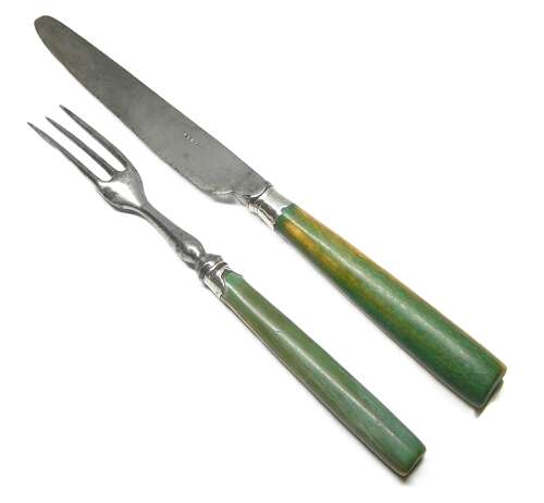 Georgian English green dining set of knife and fork by Gray