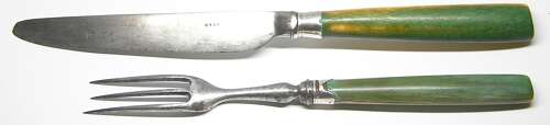 Georgian English green dining set of knife and fork by Gray